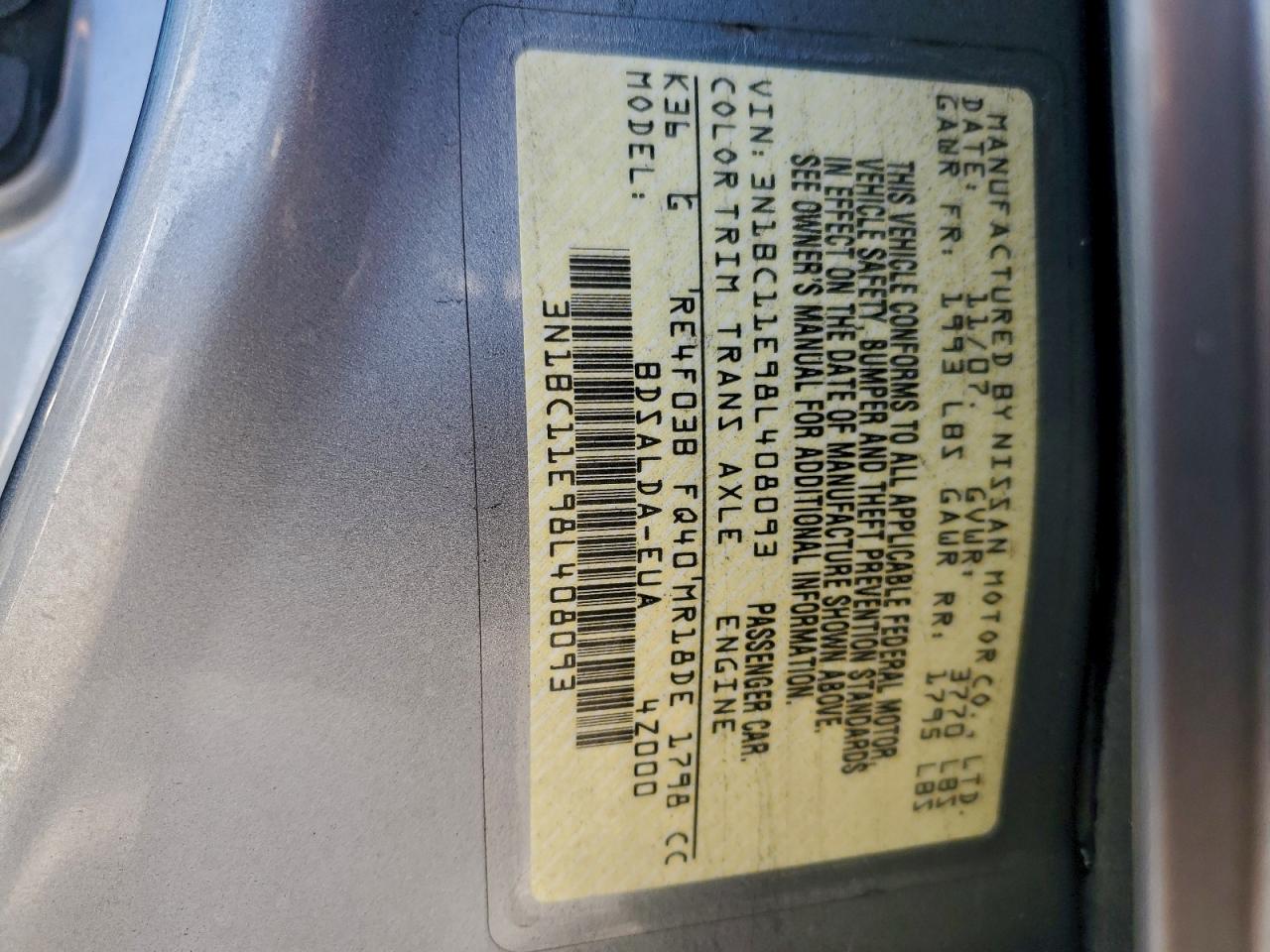 2008 Nissan Versa S VIN: 3N1BC11E98L408093 Lot: 93710595