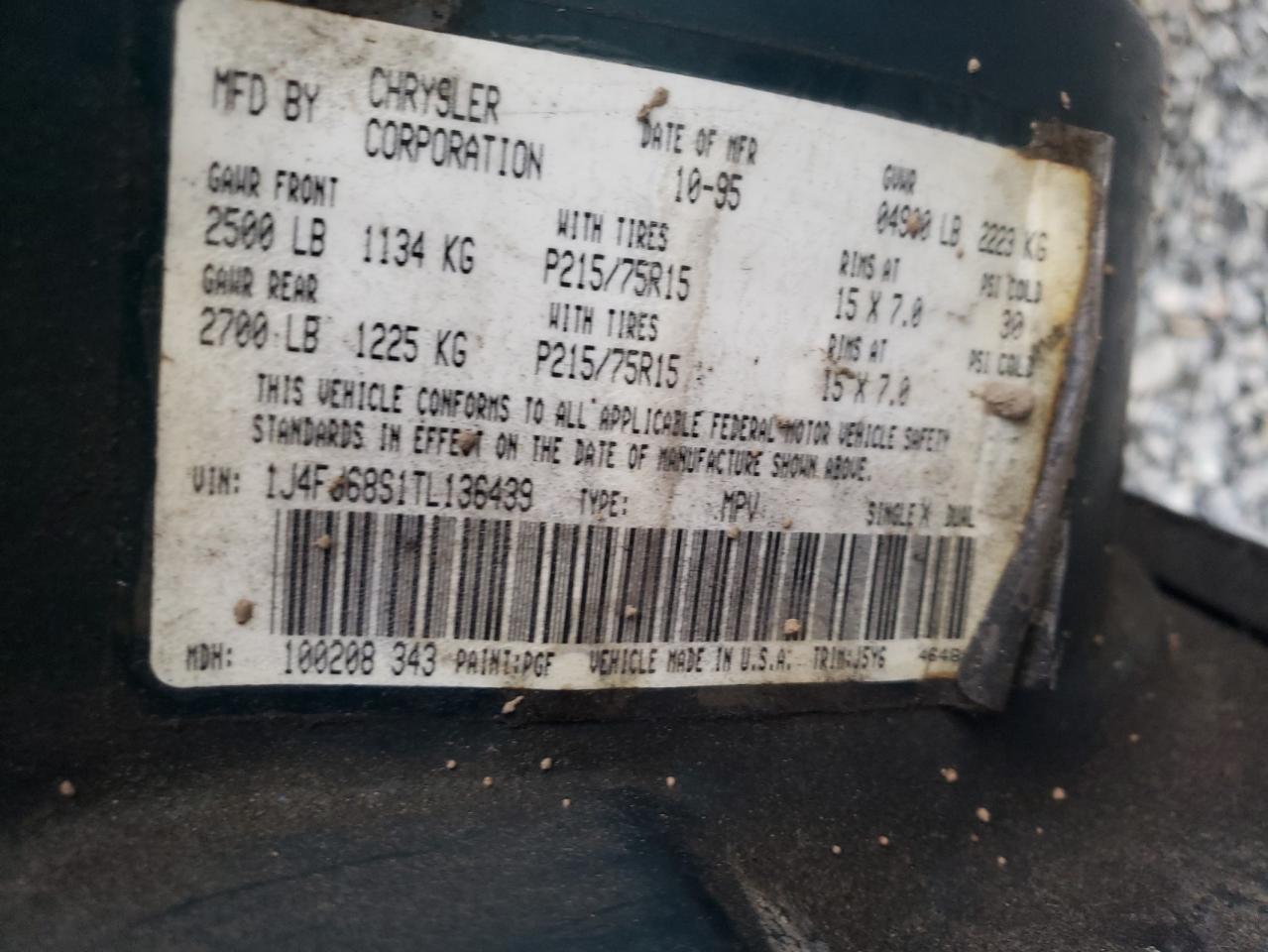 1996 Jeep Cherokee Sport VIN: 1J4FJ68S1TL136439 Lot: 91918105