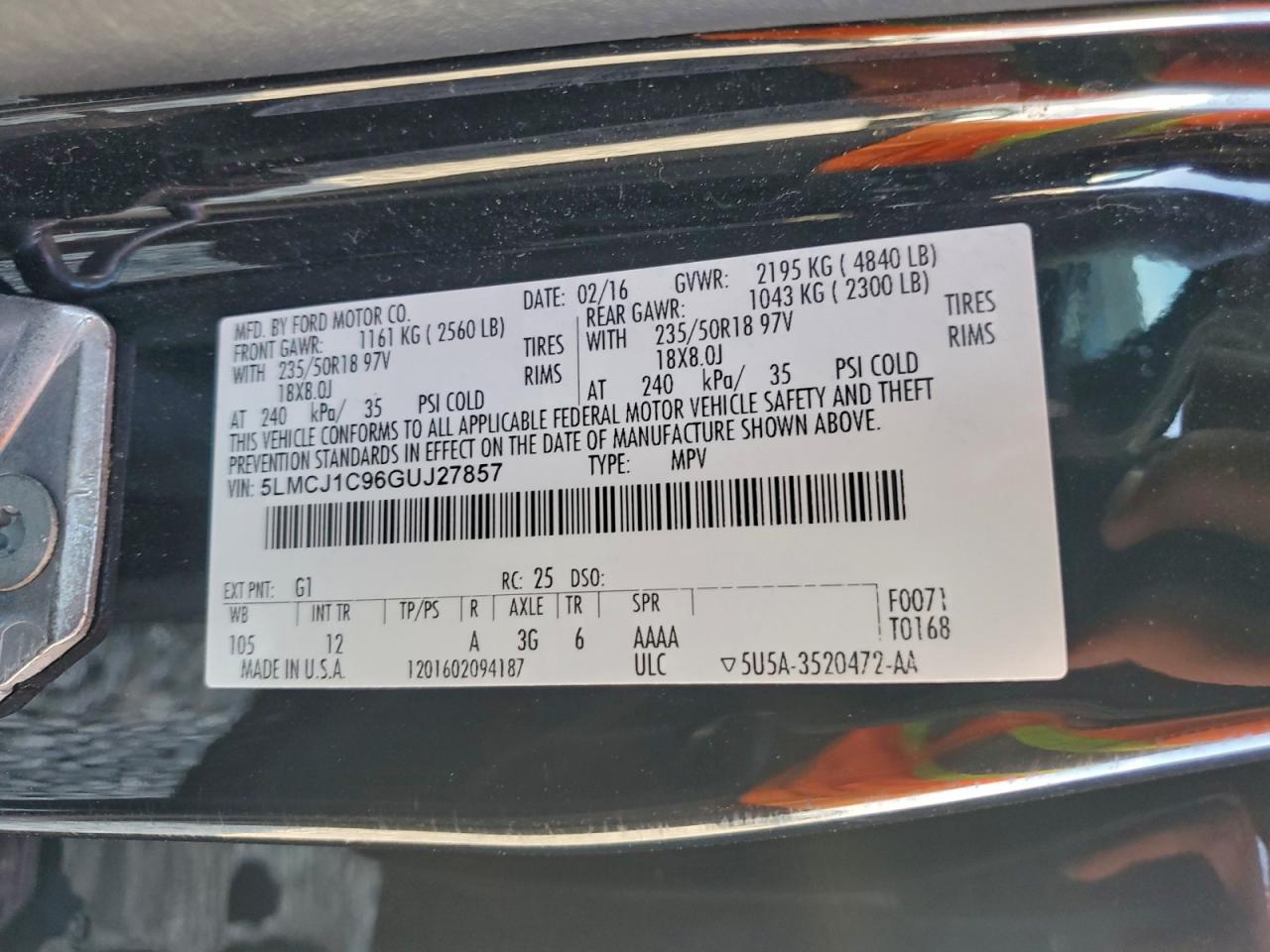 2016 Lincoln Mkc Premiere VIN: 5LMCJ1C96GUJ27857 Lot: 94126535