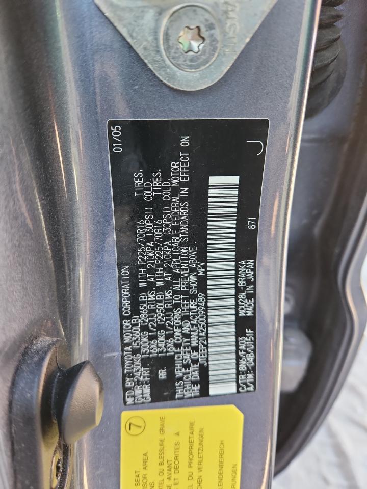 2005 Toyota Highlander Limited VIN: JTEEP21A250099489 Lot: 92522995