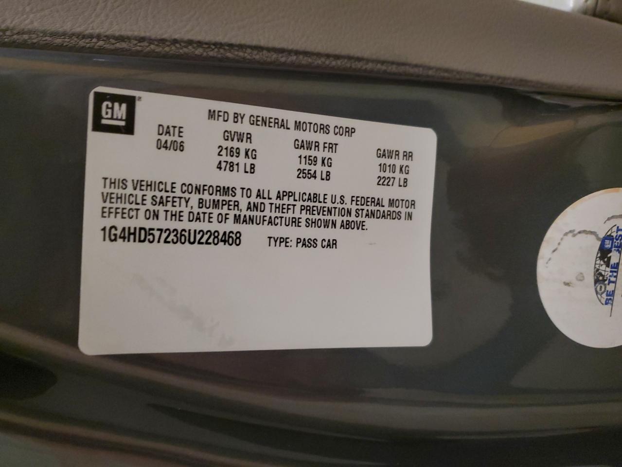 2006 Buick Lucerne Cxl VIN: 1G4HD57236U228468 Lot: 93010975