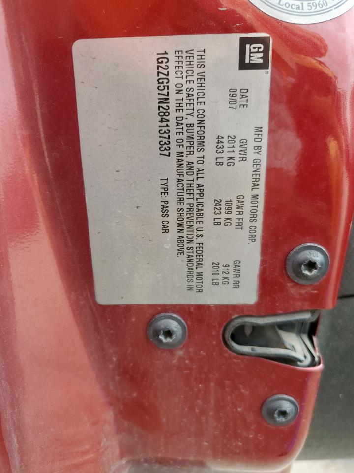 2008 Pontiac G6 Base VIN: 1G2ZG57N284137337 Lot: 93949065