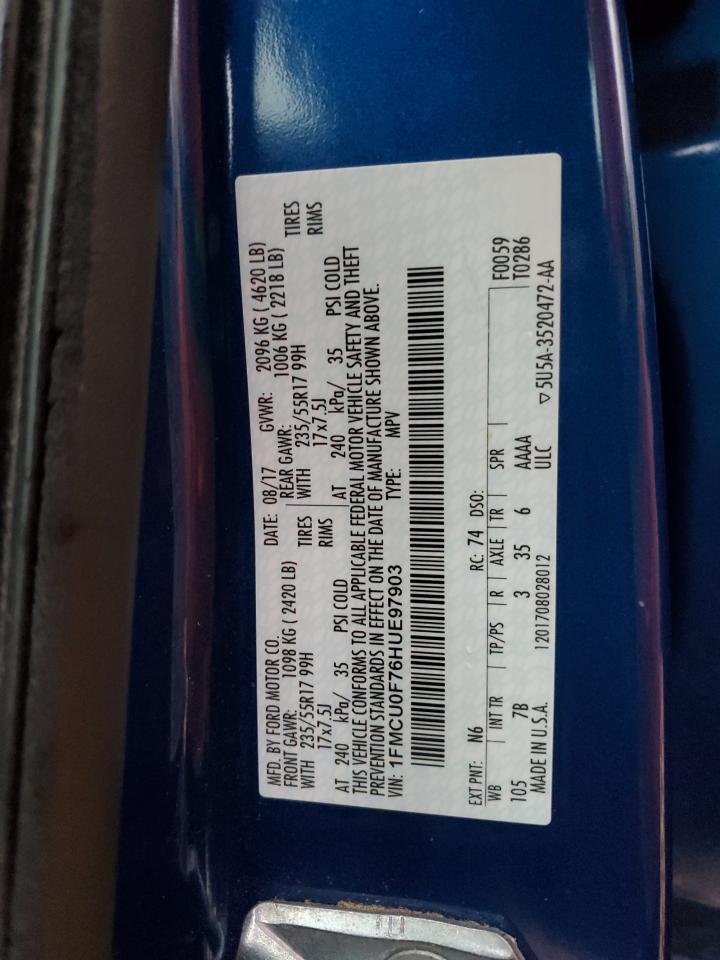 2017 Ford Escape S VIN: 1FMCU0F76HUE97903 Lot: 85433365