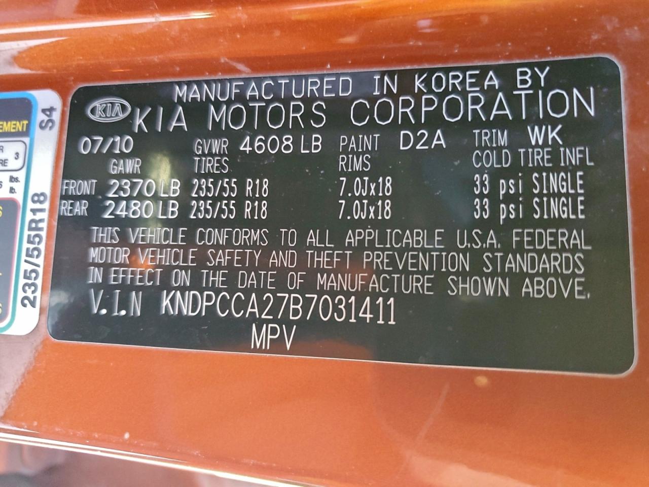 2011 Kia Sportage Ex VIN: KNDPCCA27B7031411 Lot: 93509365