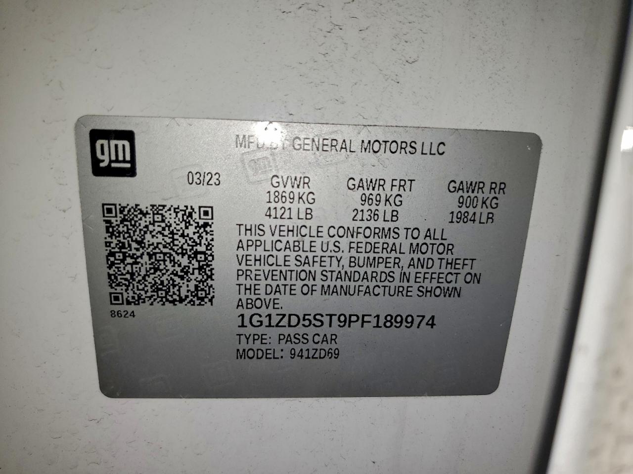 2023 Chevrolet Malibu Lt VIN: 1G1ZD5ST9PF189974 Lot: 94102365