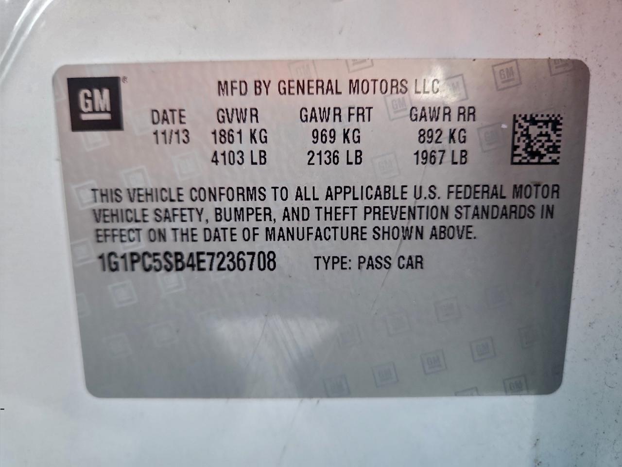 2014 Chevrolet Cruze Lt VIN: 1G1PC5SB4E7236708 Lot: 93909375