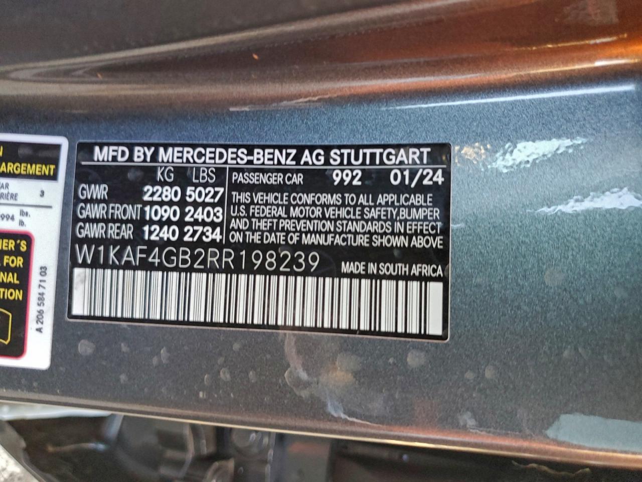 2024 Mercedes-Benz C 300 VIN: W1KAF4GB2RR198239 Lot: 94153085