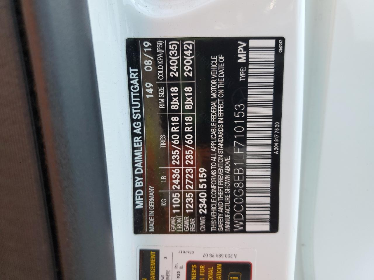 2020 Mercedes-Benz Glc 300 4Matic VIN: WDC0G8EB1LF710153 Lot: 91866965