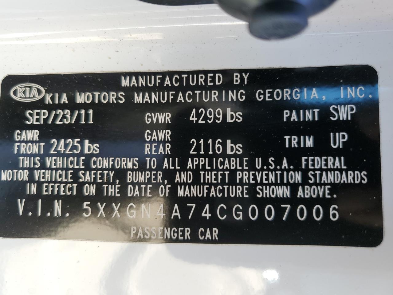 2012 Kia Optima Ex VIN: 5XXGN4A74CG007006 Lot: 92026865