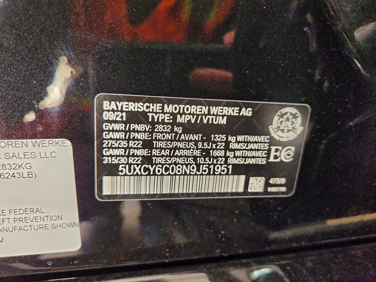 5UXCY6C08N9J51951 2022 BMW X6 xDrive40I