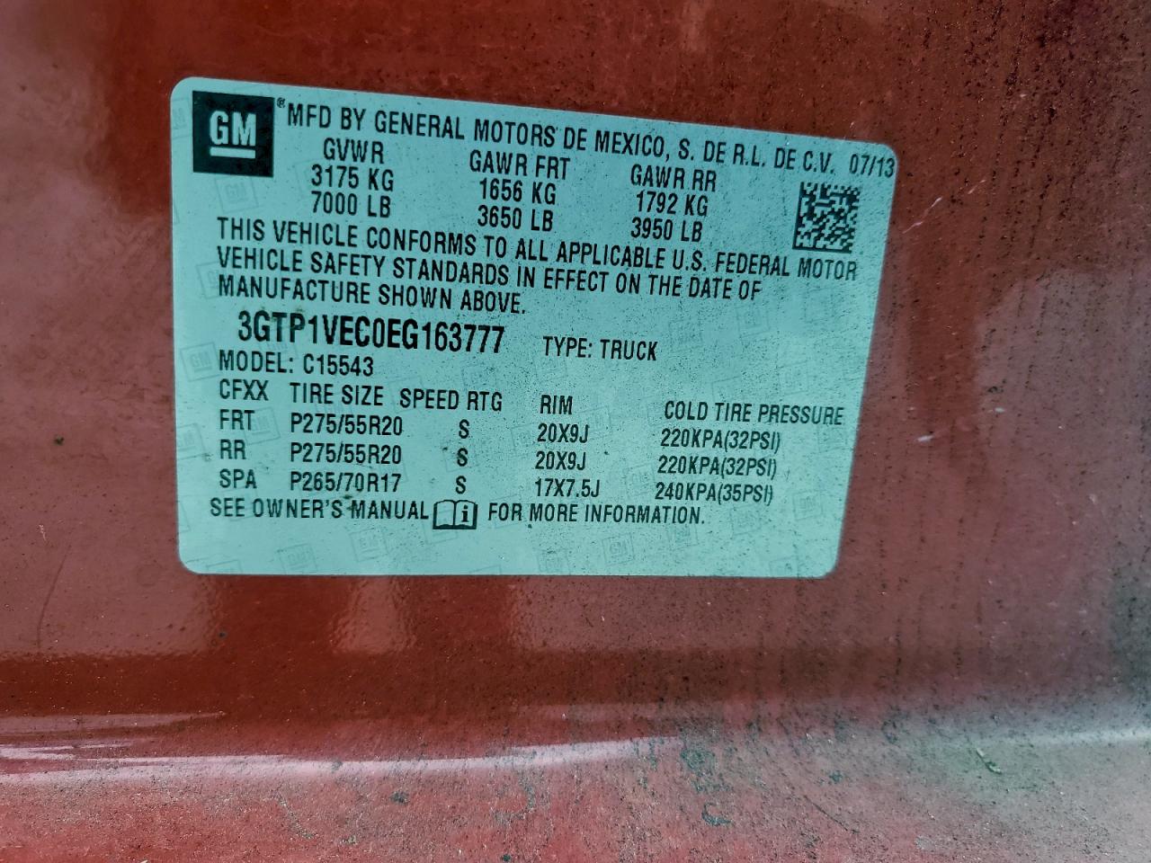 2014 GMC Sierra C1500 Slt VIN: 3GTP1VEC0EG163777 Lot: 93751085