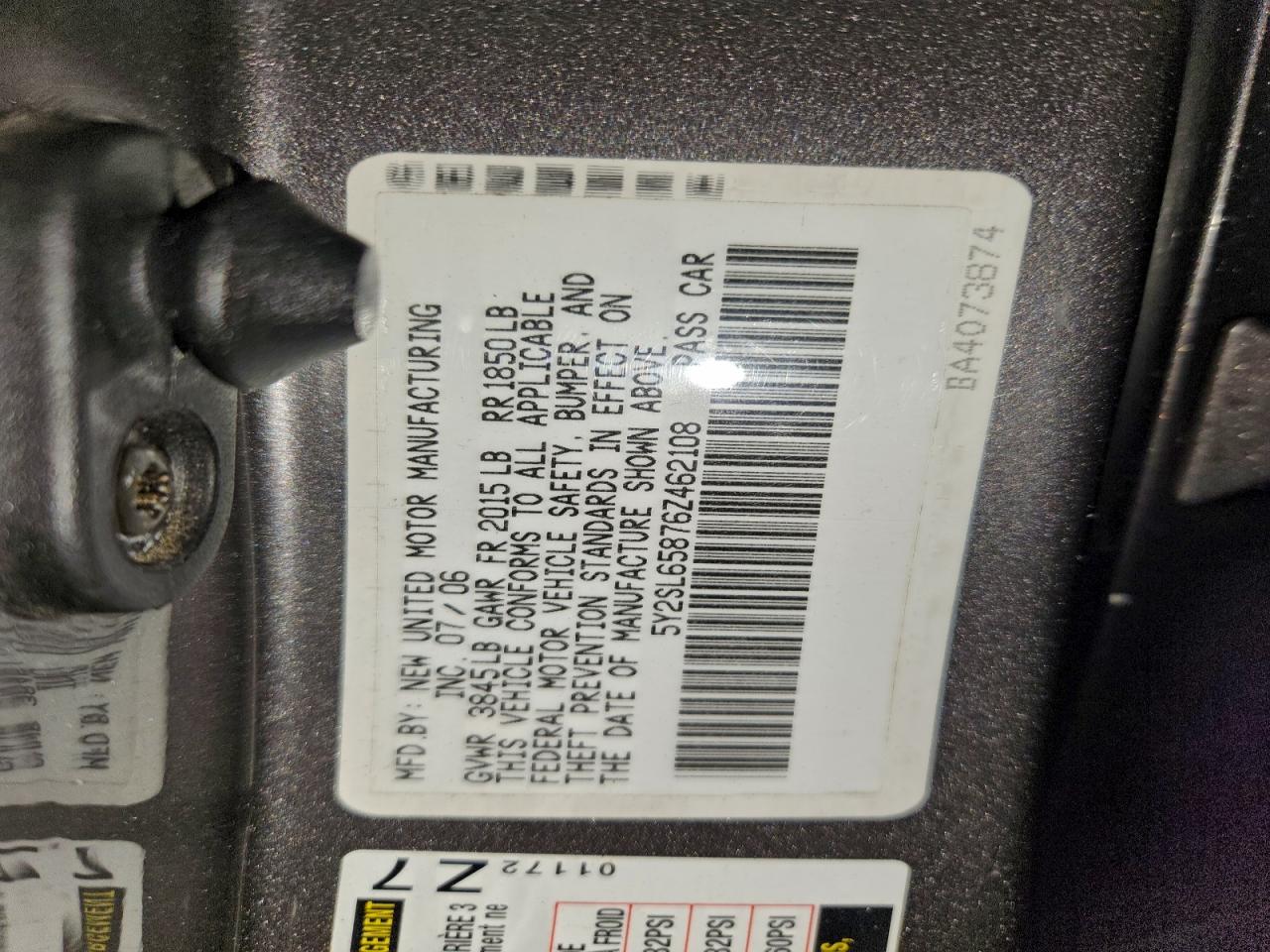 2006 Pontiac Vibe VIN: 5Y2SL65876Z462108 Lot: 93814795