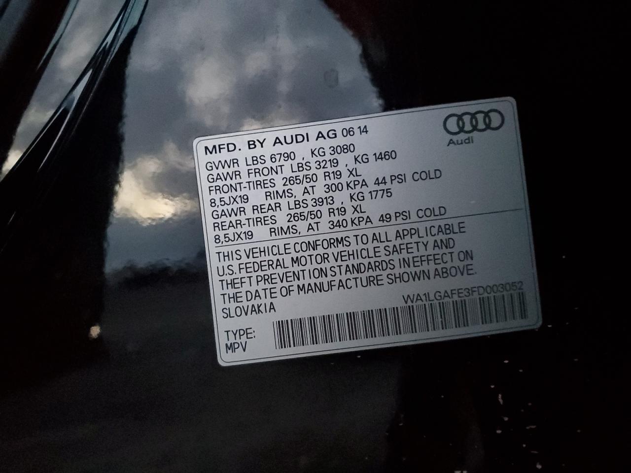 2015 Audi Q7 Premium Plus VIN: WA1LGAFE3FD003052 Lot: 91914555