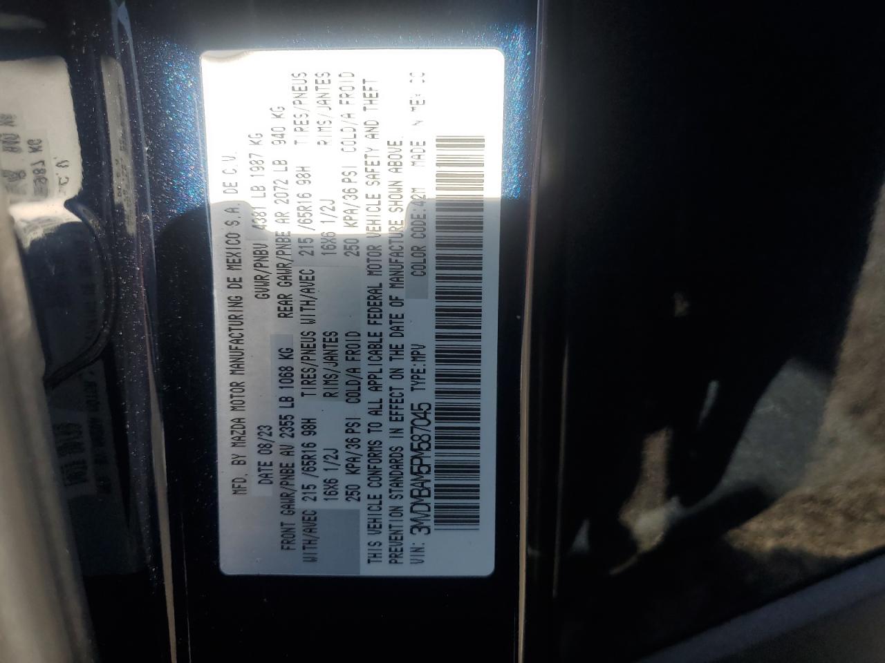 2023 Mazda Cx-30 VIN: 3MVDMBAM5PM587045 Lot: 93781385