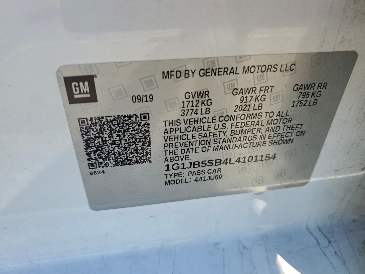 2020 Chevrolet Sonic Ls VIN: 1G1JB5SB4L4101154 Lot: 93900925