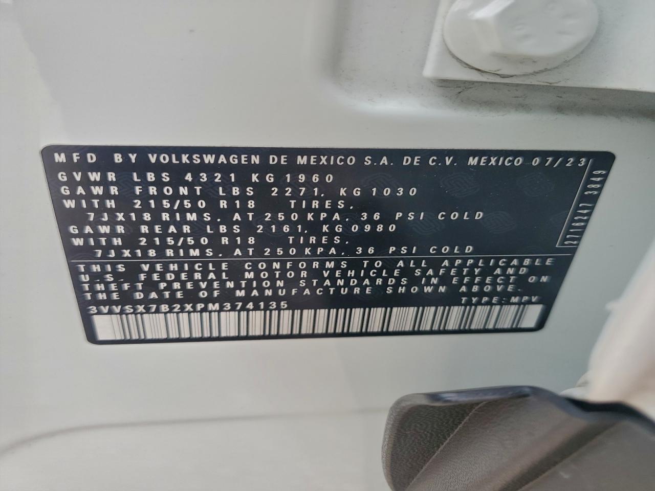 2023 Volkswagen Taos Se VIN: 3VVSX7B2XPM374135 Lot: 94141765