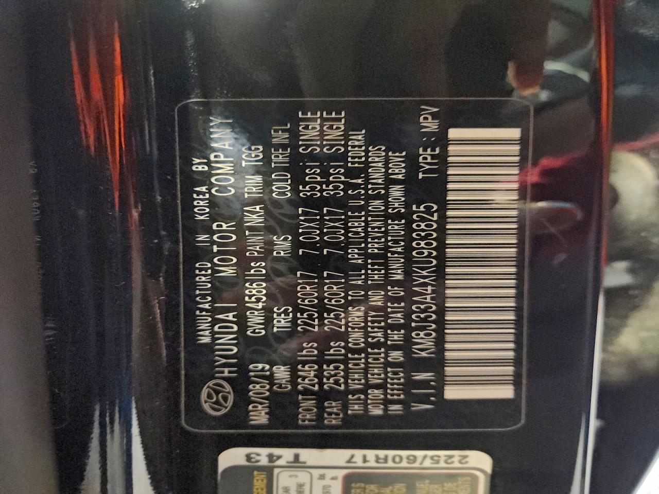 2019 Hyundai Tucson Limited VIN: KM8J33A4XKU983825 Lot: 94410205