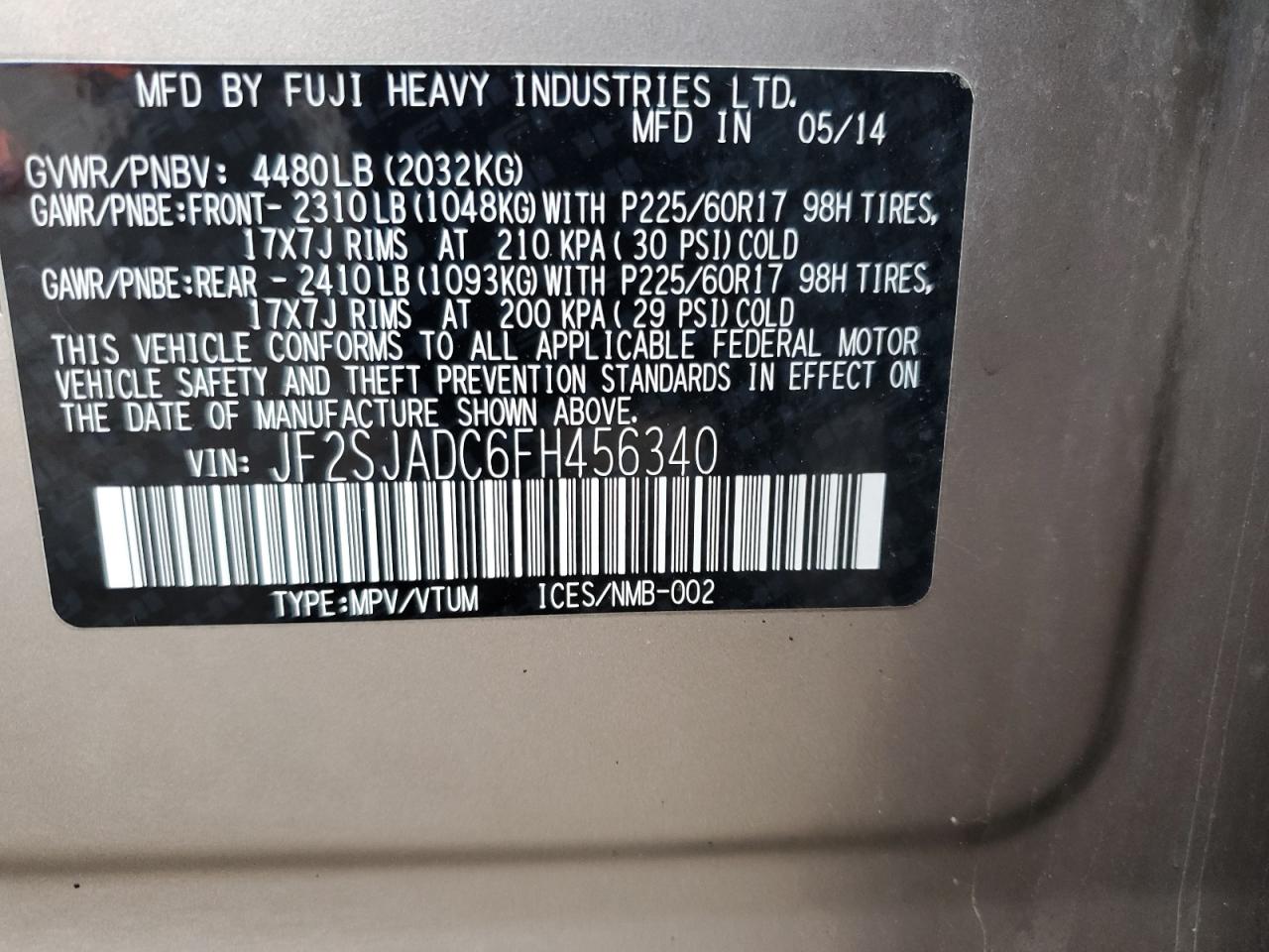 2015 Subaru Forester 2.5I Premium VIN: JF2SJADC6FH456340 Lot: 93098705