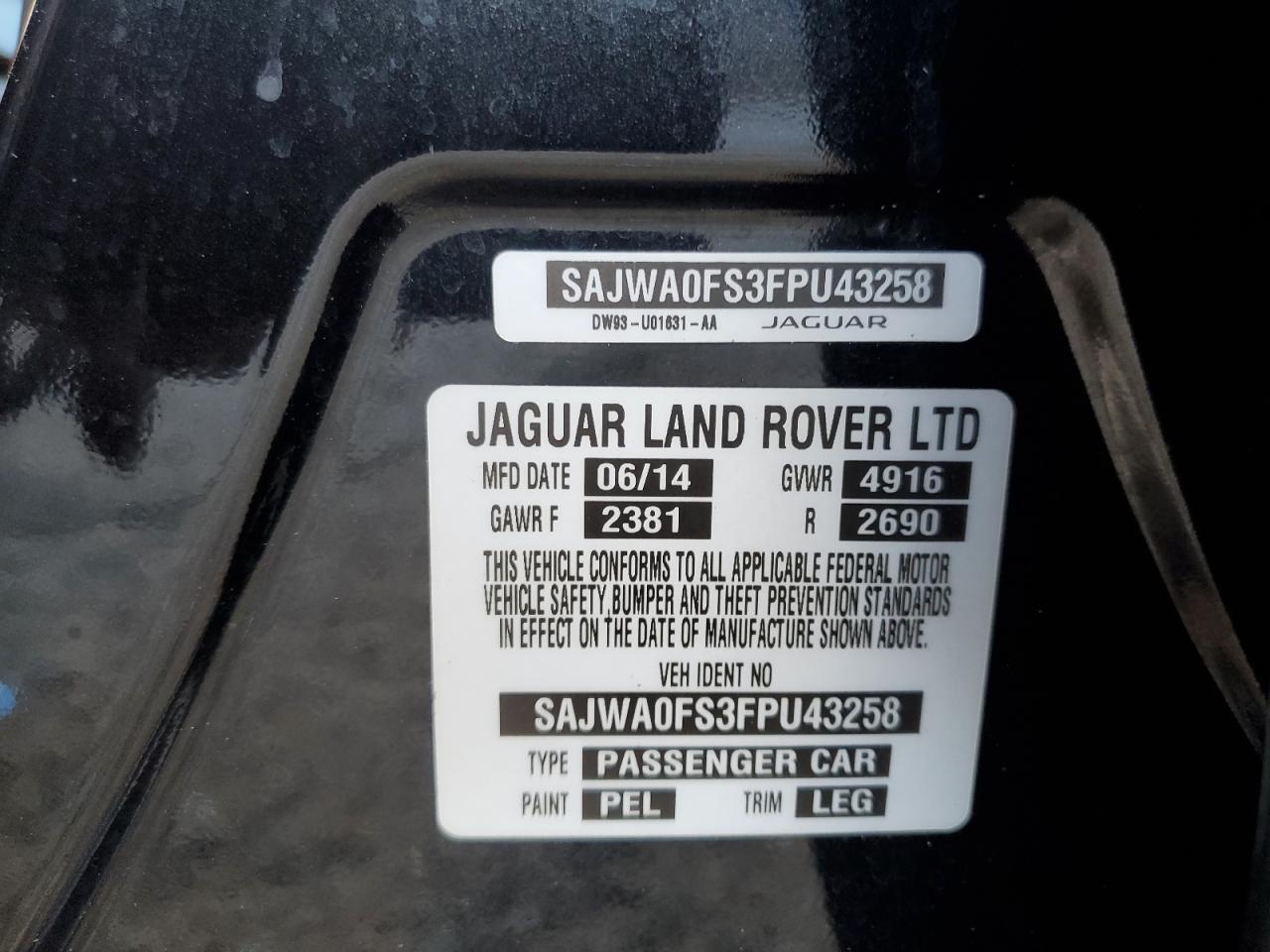 2015 Jaguar Xf 2.0T Premium VIN: SAJWA0FS3FPU43258 Lot: 90901765