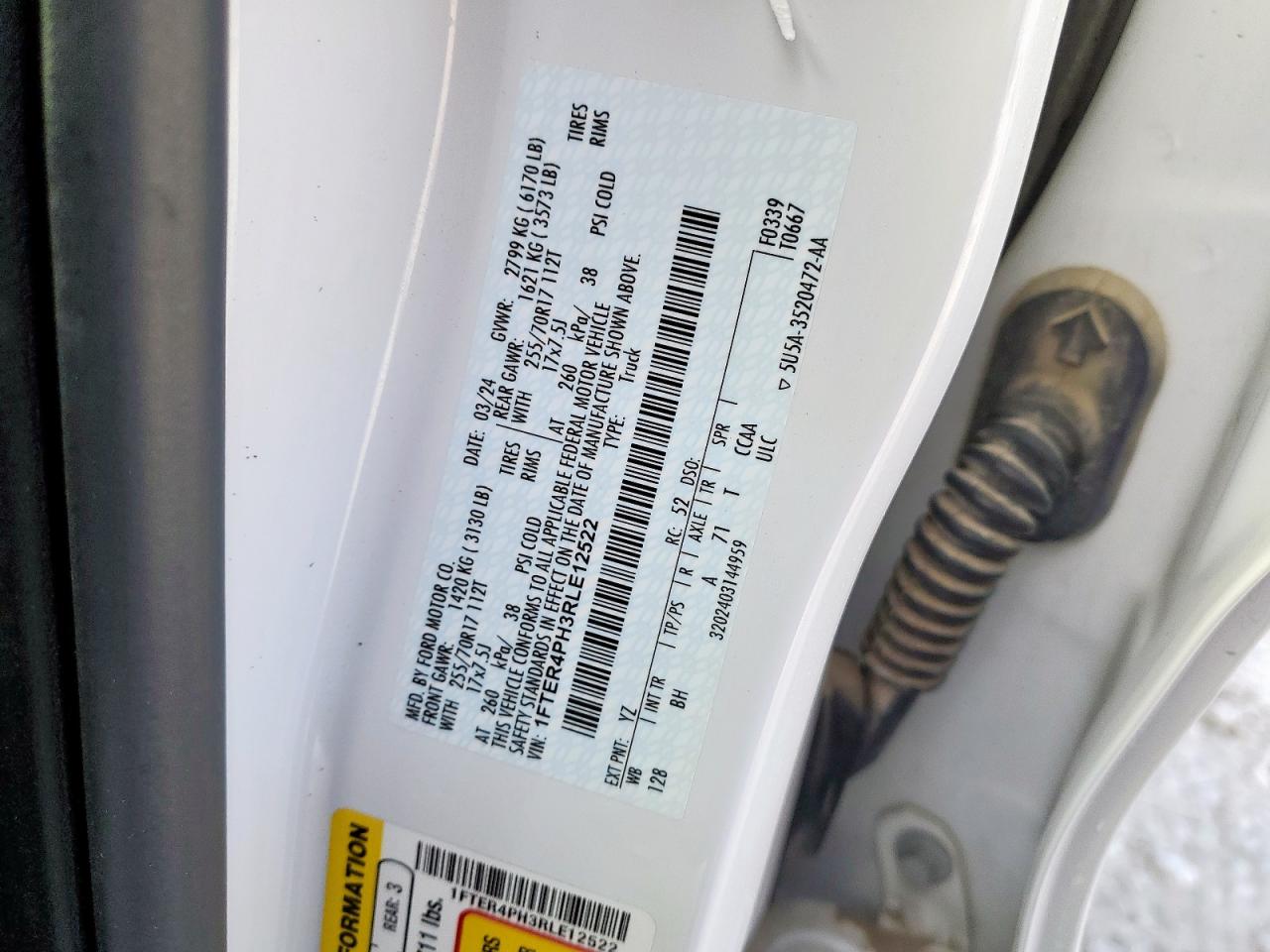 2024 Ford Ranger Xl VIN: 1FTER4PH3RLE12522 Lot: 92611765