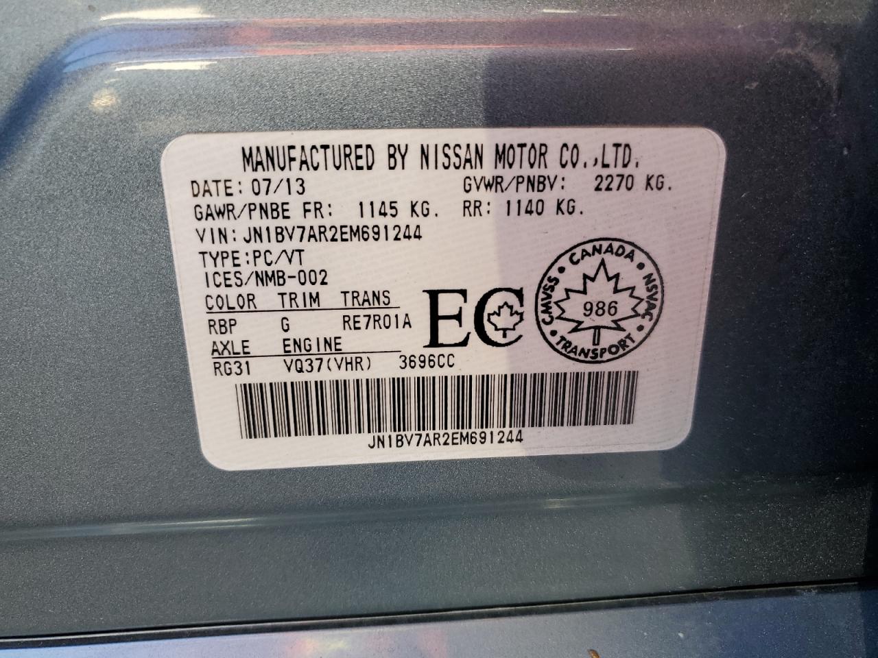 2014 Infiniti Q50 Base VIN: JN1BV7AR2EM691244 Lot: 92195665