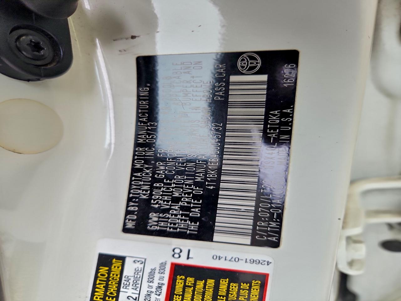 2013 Toyota Avalon Base VIN: 4T1BK1EB4DU045732 Lot: 94096395