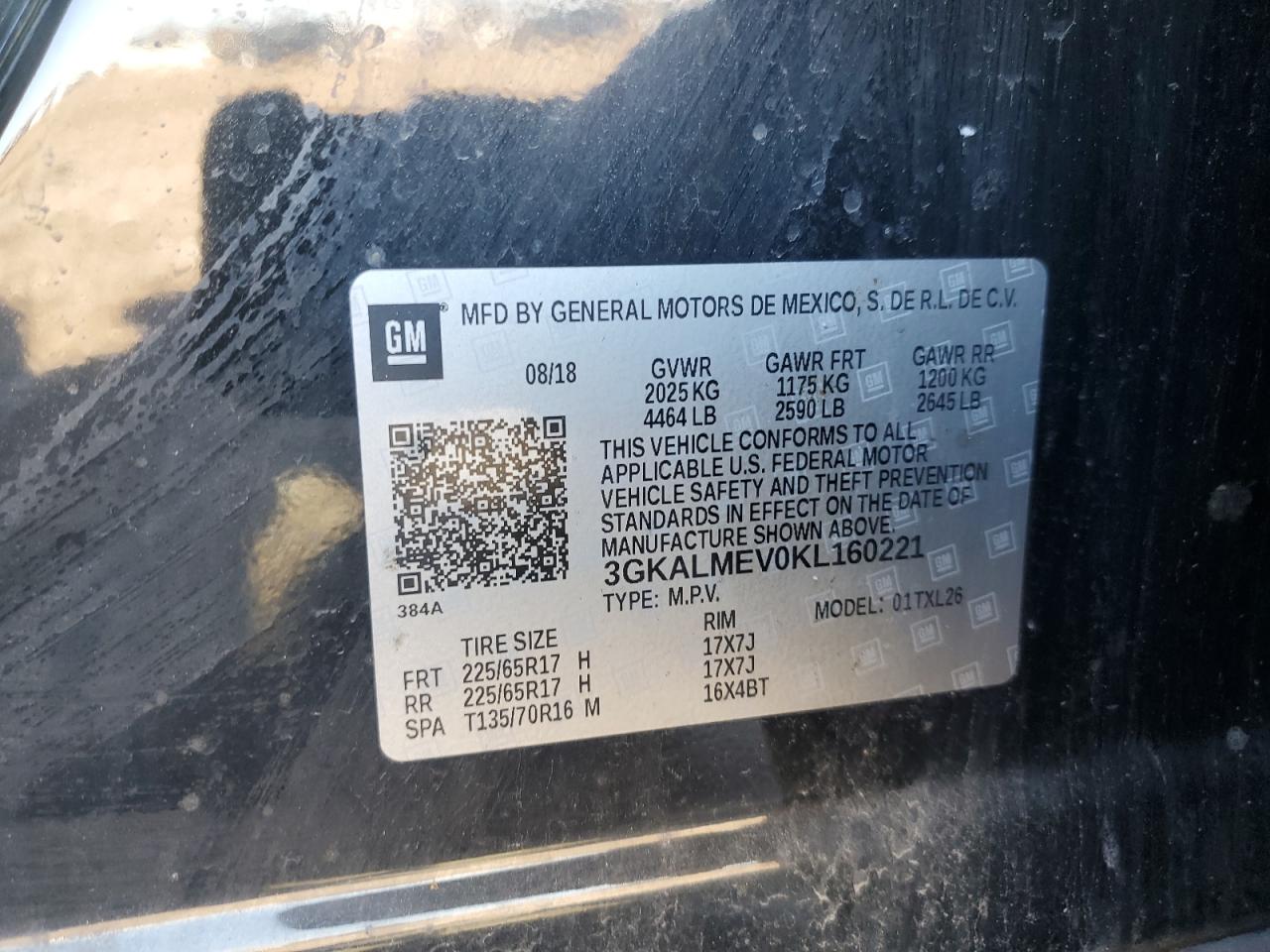 2019 GMC Terrain Sle VIN: 3GKALMEV0KL160221 Lot: 91806205