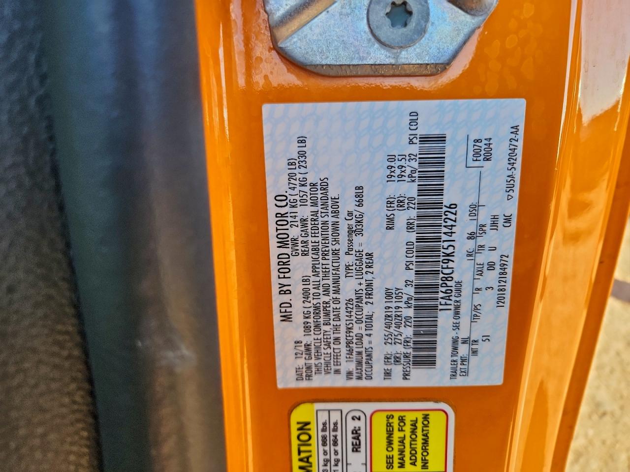 2019 Ford Mustang Gt VIN: 1FA6P8CF9K5144226 Lot: 94195395