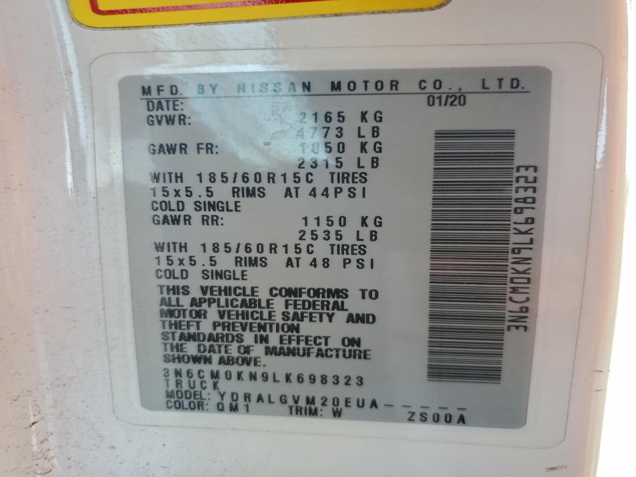 2021 Niss Nv200 Compact Cargo VIN: 3N6CM0KN9LK698323 Lot: 93190455