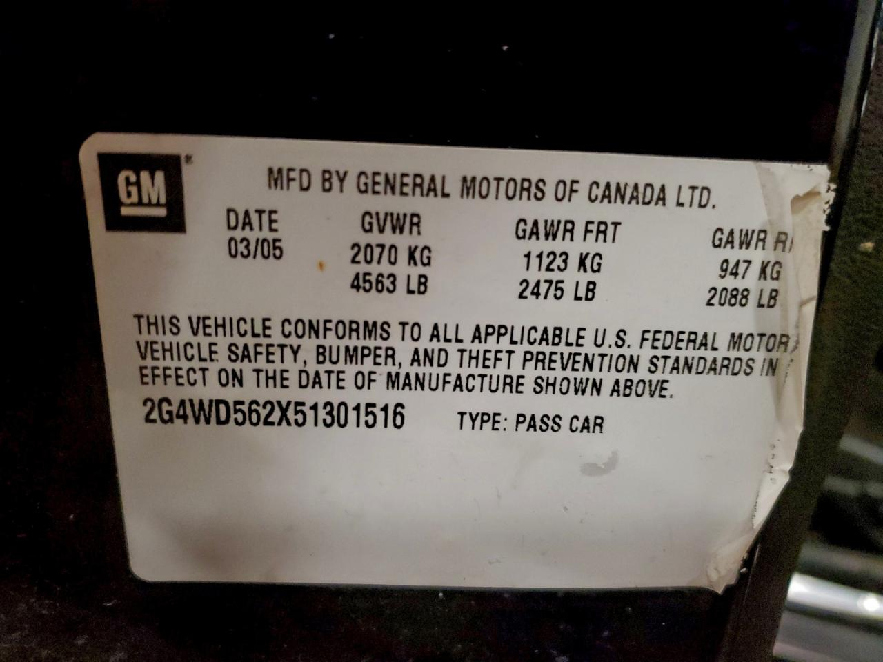 2005 Buick Lacrosse Cxl VIN: 2G4WD562X51301516 Lot: 94115765