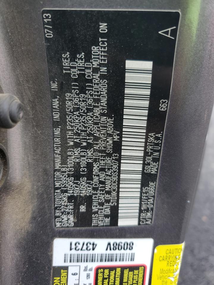 2013 Toyota Sienna Sport VIN: 5TDXK3DC9DS390713 Lot: 90935685