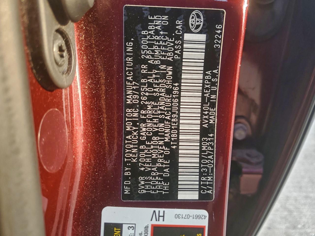 2018 Toyota Avalon Hybrid VIN: 4T1BD1EB9JU061964 Lot: 93411065