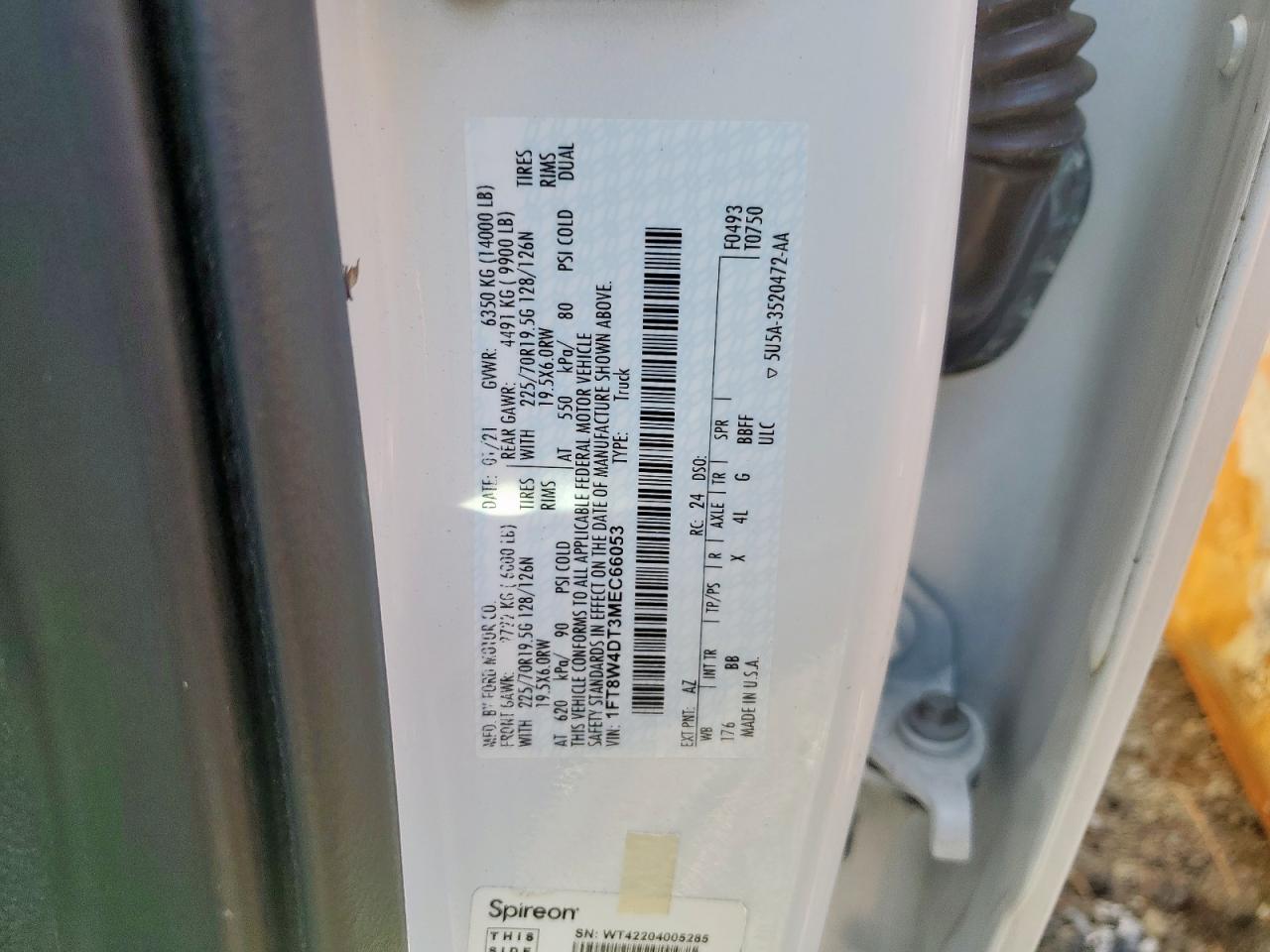 2021 Ford F450 Super Duty VIN: 1FT8W4DT3MEC66053 Lot: 91137165