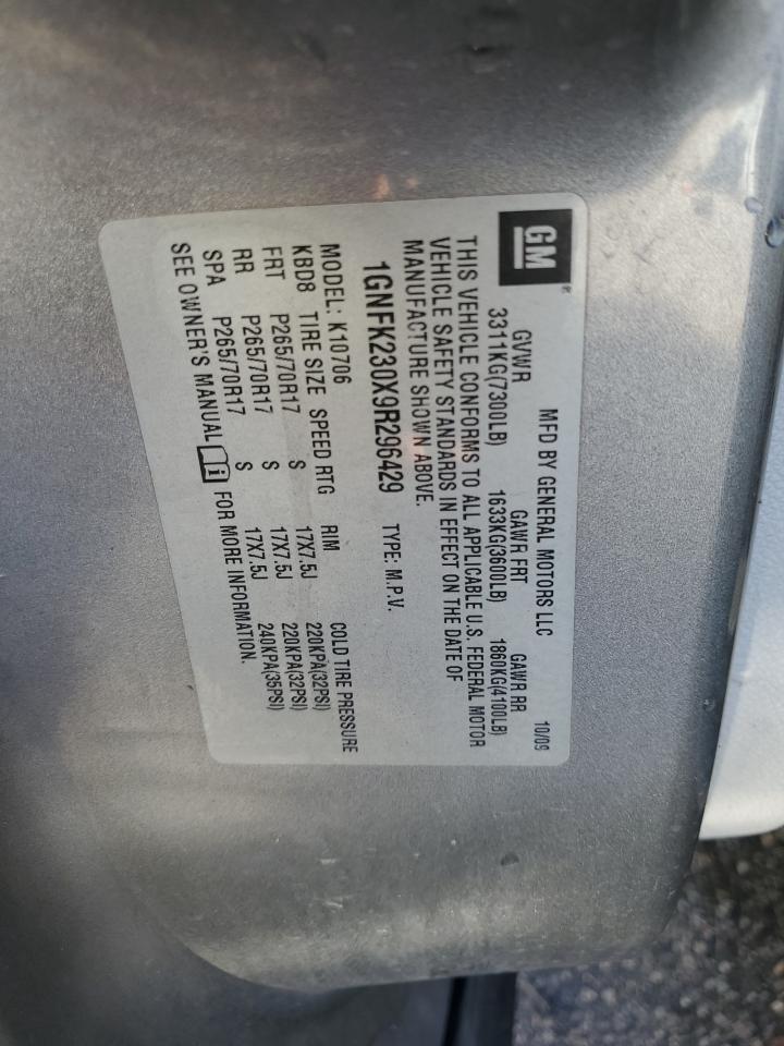 2009 Chevrolet Tahoe K1500 Lt VIN: 1GNFK230X9R296429 Lot: 92890885