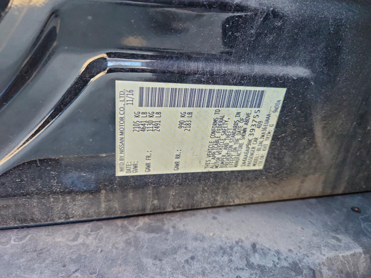 2017 Nissan Maxima 3.5S VIN: 1N4AA6AP9HC393755 Lot: 91215125