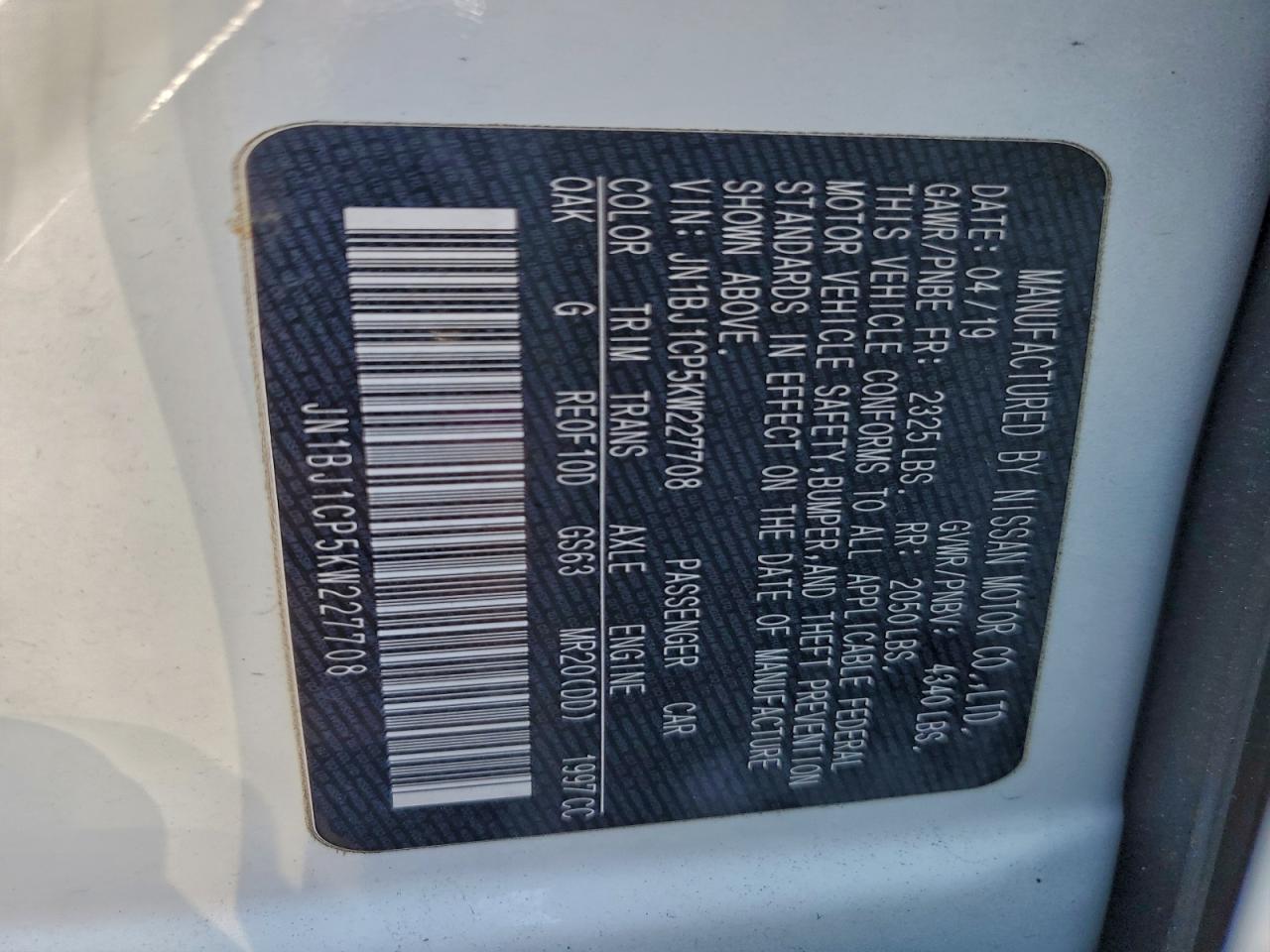 2019 Nissan Rogue Sport S VIN: JN1BJ1CP5KW227708 Lot: 94120445