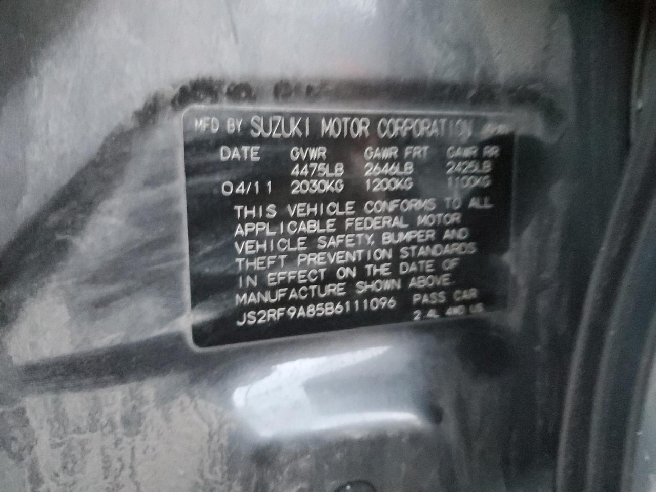 2011 Suzuki Kizashi Sport Sls VIN: JS2RF9A85B6111096 Lot: 92439895