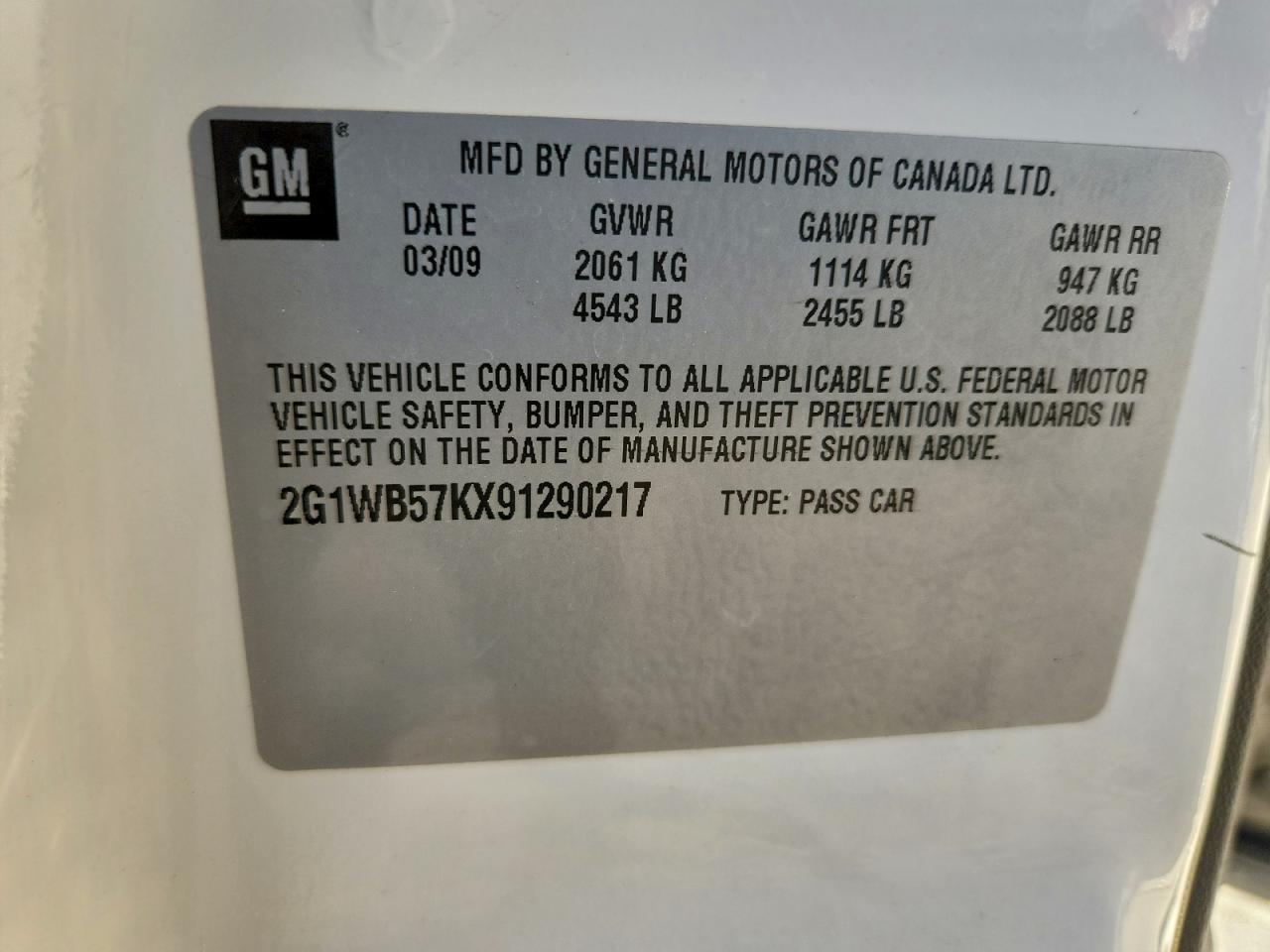 2009 Chevrolet Impala Ls VIN: 2G1WB57KX91290217 Lot: 94066655