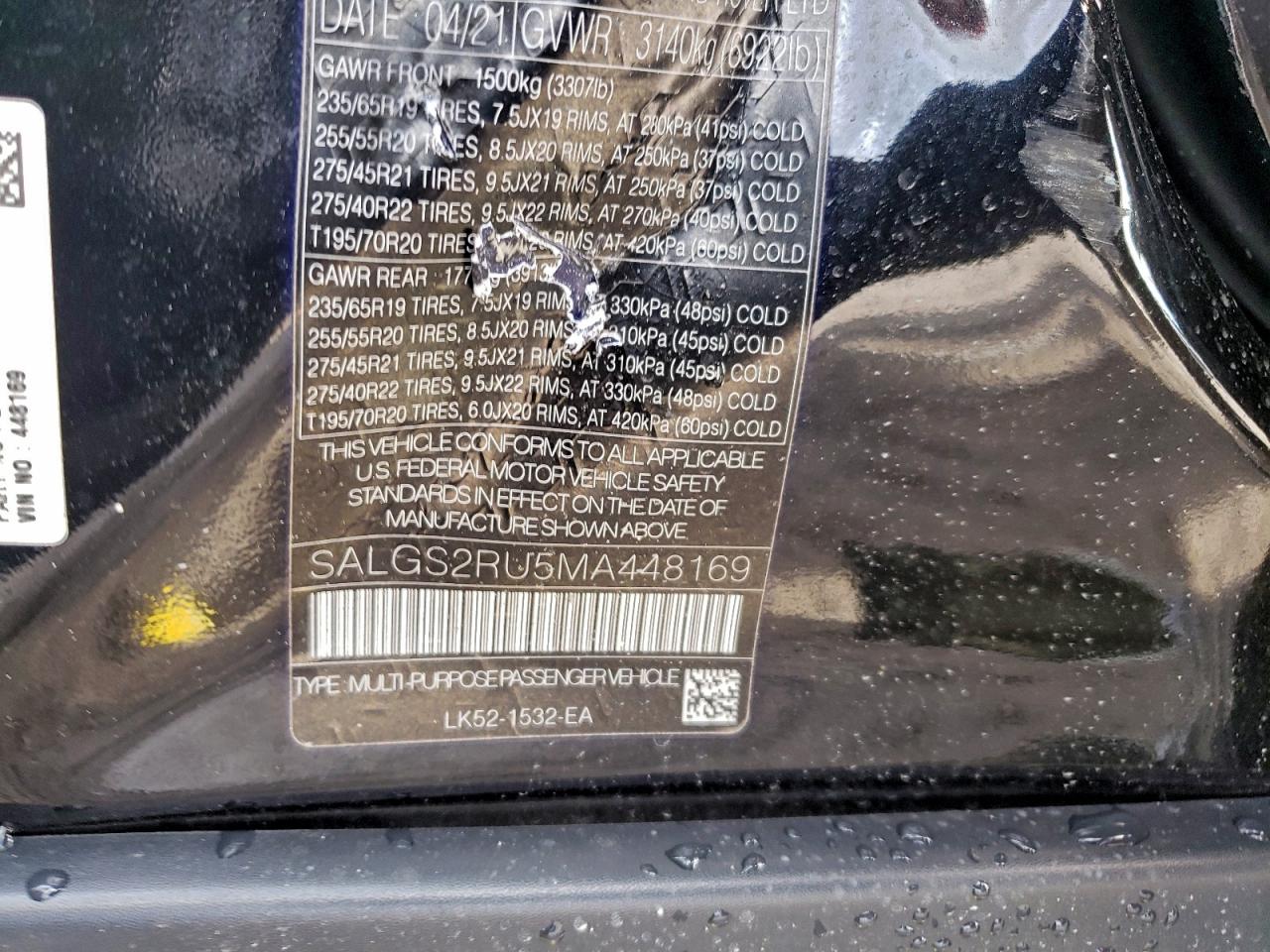 2021 Land Rover Range Rover Hse Westminster Edition VIN: SALGS2RU5MA448169 Lot: 94557945