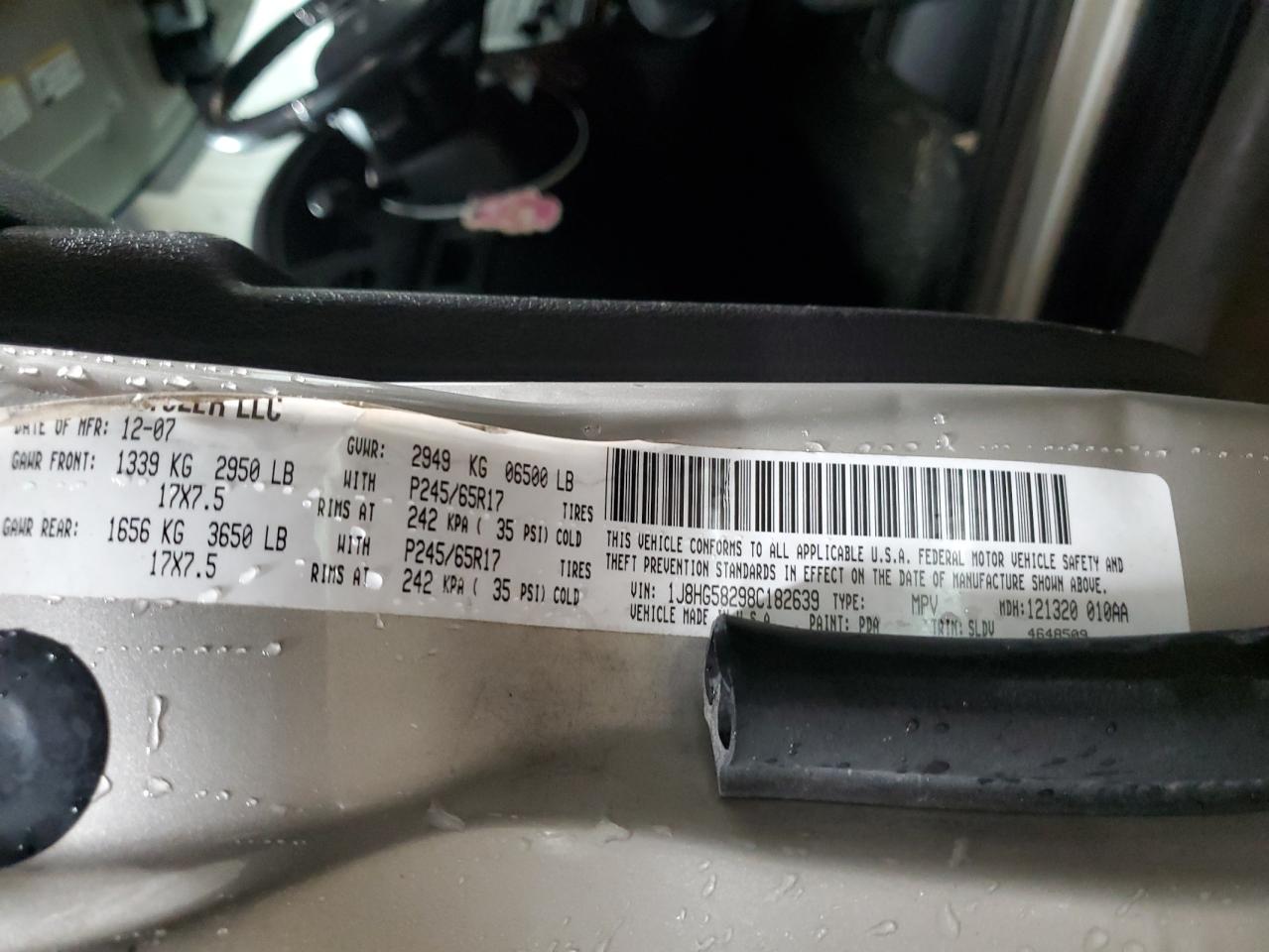 2008 Jeep Commander Limited VIN: 1J8HG58298C182639 Lot: 92123455