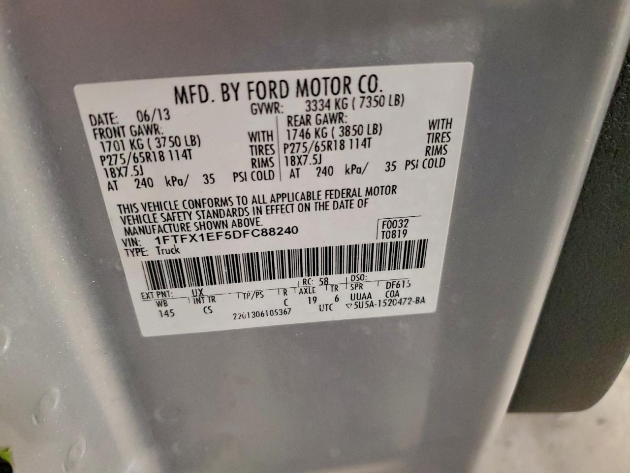 2013 Ford F150 Super Cab VIN: 1FTFX1EF5DFC88240 Lot: 93510625