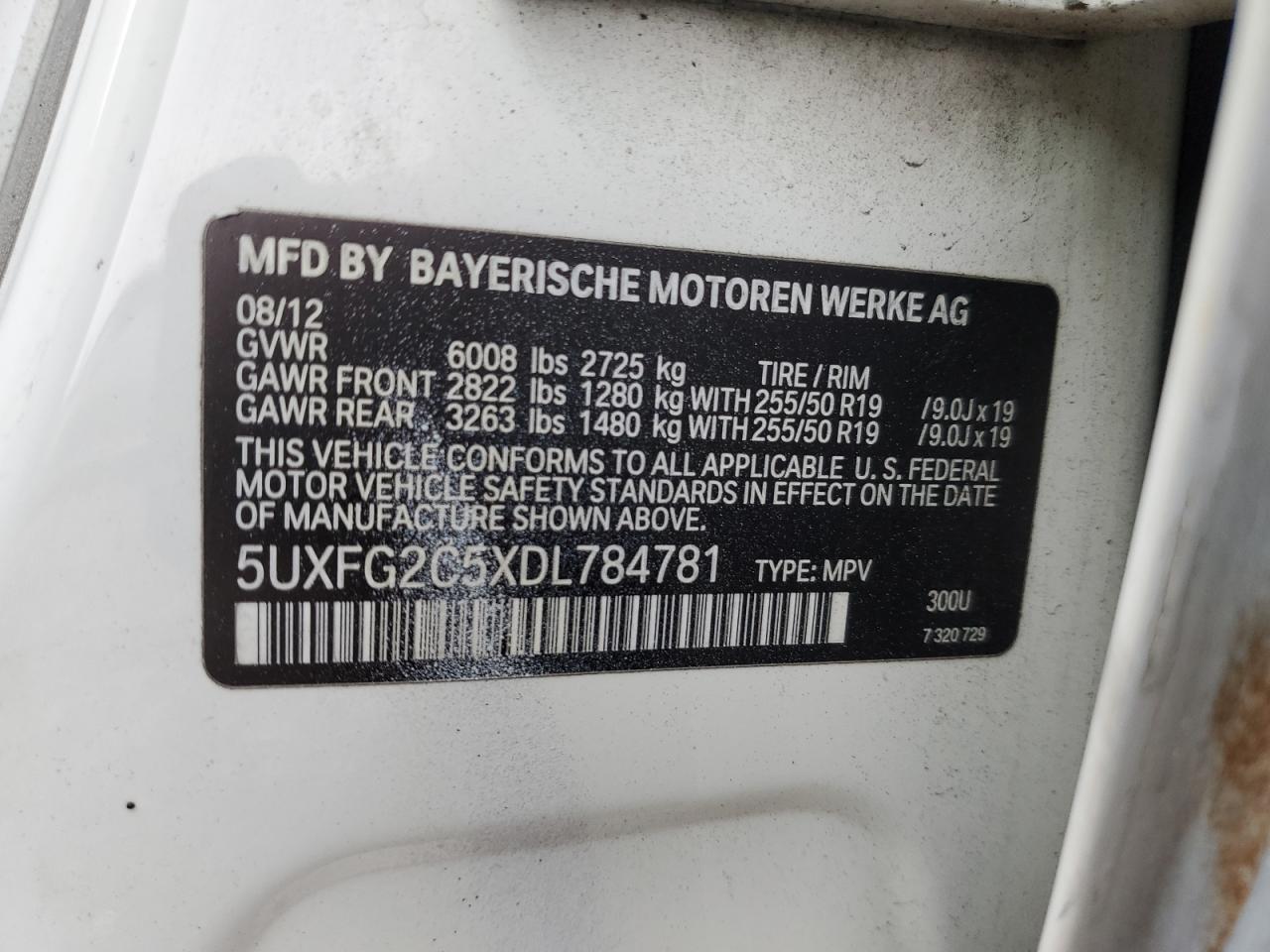 2013 BMW X6 xDrive35I VIN: 5UXFG2C5XDL784781 Lot: 91906015