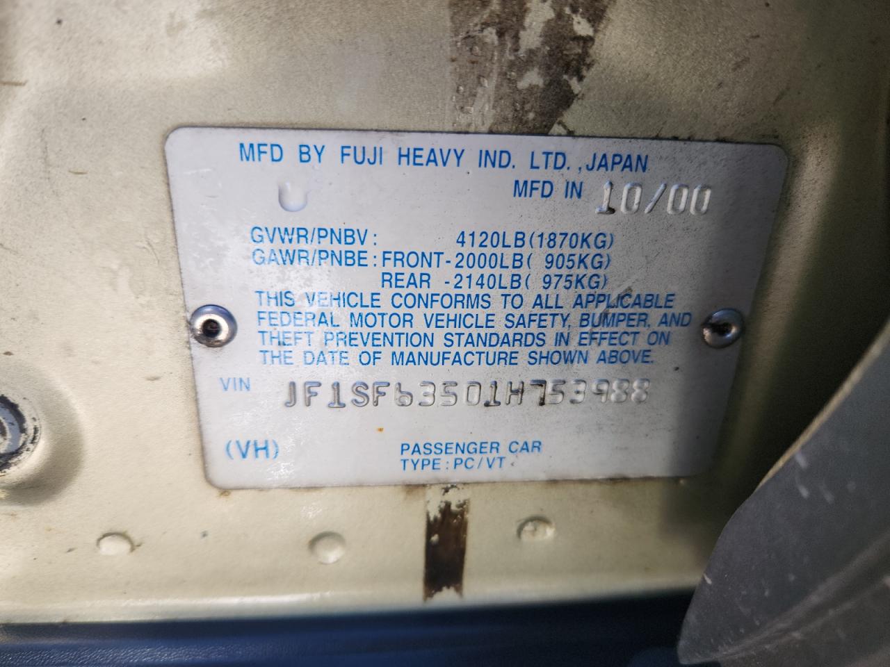 2001 Subaru Forester L VIN: JF1SF63501H753988 Lot: 91118795