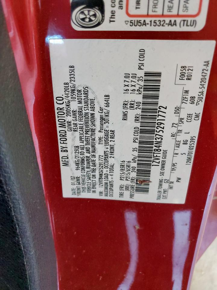 2007 Ford Mustang VIN: 1ZVFT84N375291772 Lot: 92671475