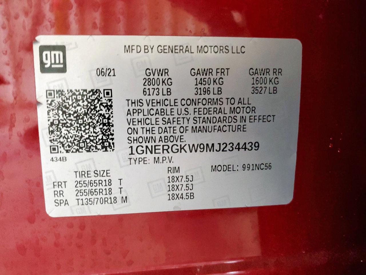 2021 Chevrolet Traverse Lt VIN: 1GNERGKW9MJ234439 Lot: 93667575