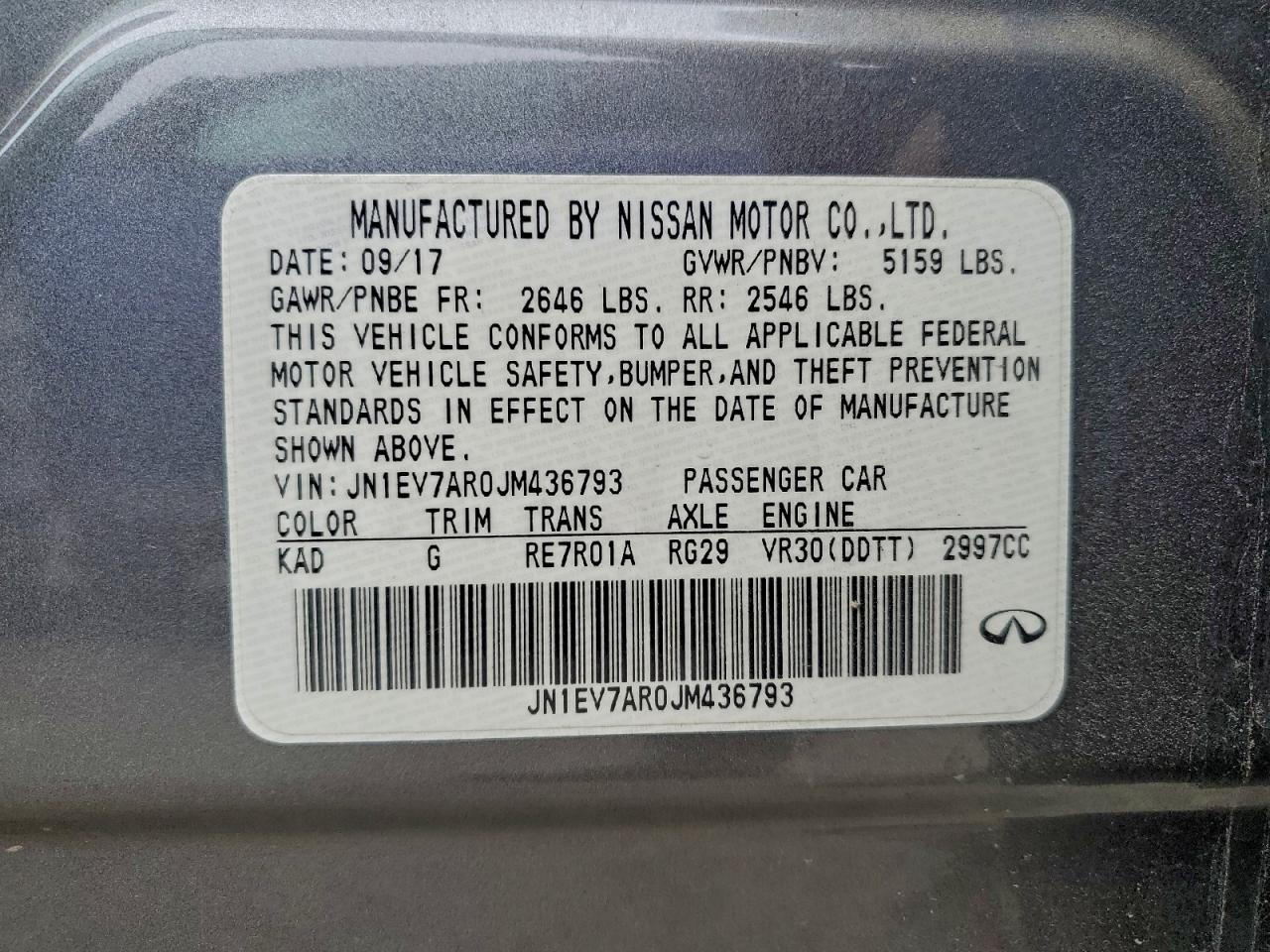 2018 Infiniti Q50 Luxe VIN: JN1EV7AR0JM436793 Lot: 93894065