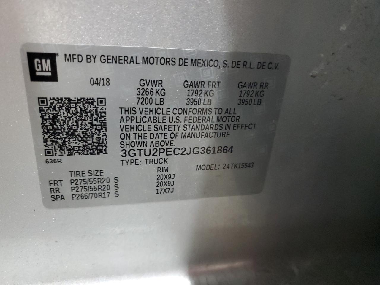 2018 GMC Sierra K1500 Denali VIN: 3GTU2PEC2JG361864 Lot: 93264165