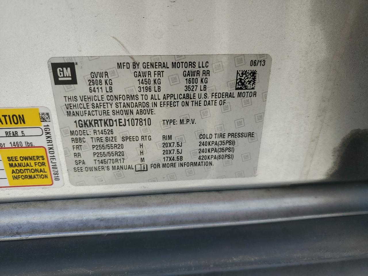 2014 GMC Acadia Denali VIN: 1GKKRTKD1EJ107810 Lot: 92880685