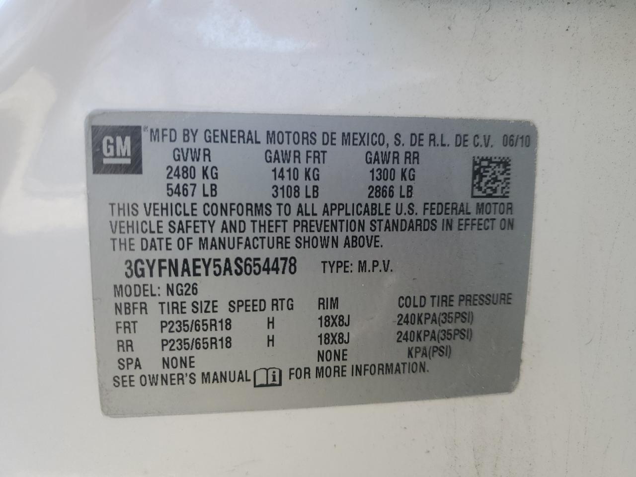 2010 Cadillac Srx Luxury Collection VIN: 3GYFNAEY5AS654478 Lot: 91205285