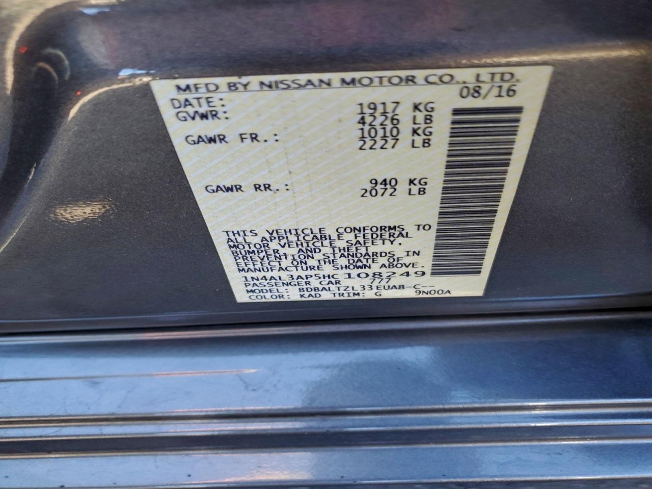 2017 Nissan Altima 2.5 VIN: 1N4AL3AP5HC108249 Lot: 93893185